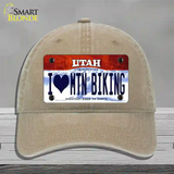 I Love Mtn Biking Utah Novelty License Plate Hat Unconstructed Cotton / Khaki