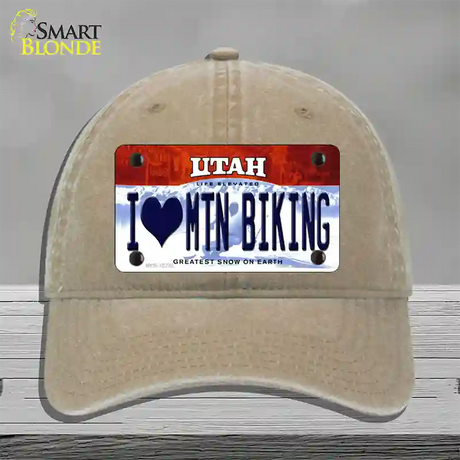 I Love Mtn Biking Utah Novelty License Plate Hat Unconstructed Cotton / Khaki