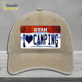 I Love Camping Utah Novelty License Plate Hat Unconstructed Cotton / Khaki