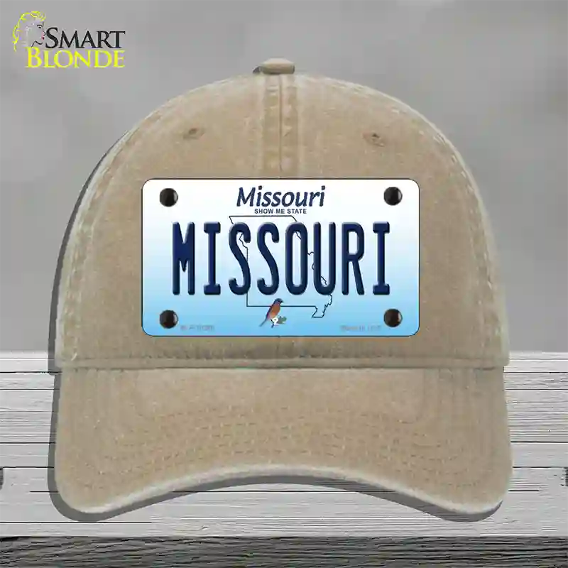 Missouri Show Me State Novelty License Plate Hat Unconstructed Cotton / Khaki