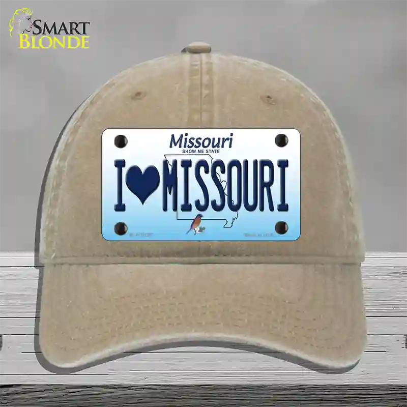 I Love Missouri Novelty License Plate Hat Unconstructed Cotton / Khaki