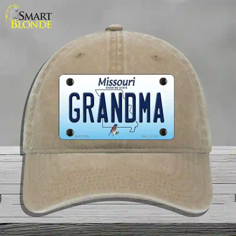 Grandma Missouri Novelty License Plate Hat Unconstructed Cotton / Khaki