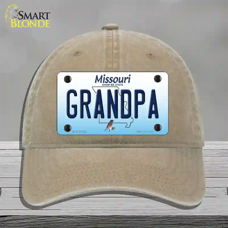 Grandpa Missouri Novelty License Plate Hat Unconstructed Cotton / Khaki