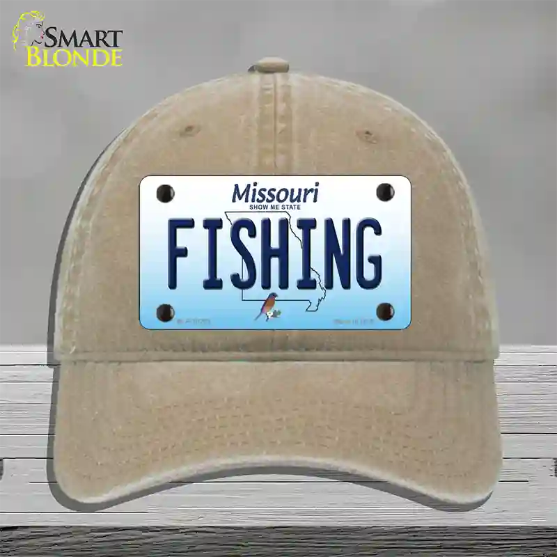 Fishing Missouri Novelty License Plate Hat Unconstructed Cotton / Khaki