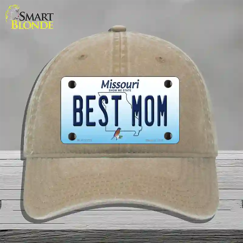 Best Mom Missouri Novelty License Plate Hat Unconstructed Cotton / Khaki