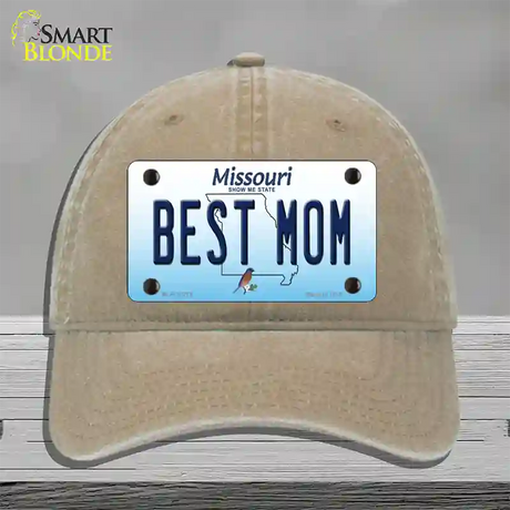 Best Mom Missouri Novelty License Plate Hat Unconstructed Cotton / Khaki