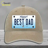 Best Dad Missouri Novelty License Plate Hat Unconstructed Cotton / Khaki