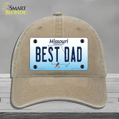 Best Dad Missouri Novelty License Plate Hat Unconstructed Cotton / Khaki