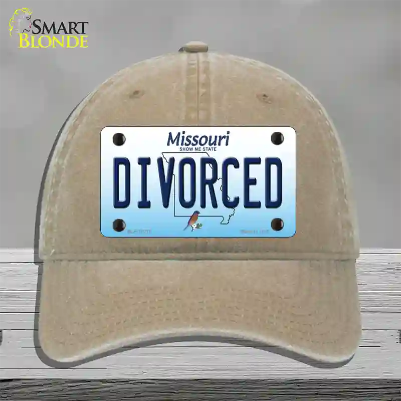 Divorced Missouri Novelty License Plate Hat Unconstructed Cotton / Khaki