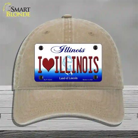 I Love Illinois Novelty License Plate Hat Unconstructed Cotton / Khaki