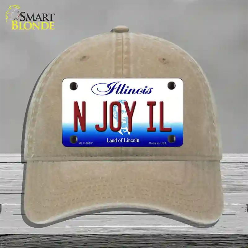 N Joy IL Illinois Novelty License Plate Hat Unconstructed Cotton / Khaki