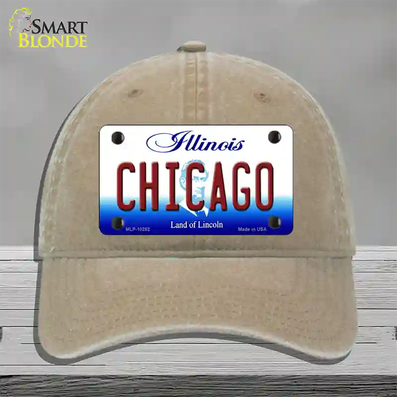 Chicago Illinois Novelty License Plate Hat Unconstructed Cotton / Khaki