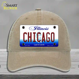 Chicago Illinois Novelty License Plate Hat Unconstructed Cotton / Khaki