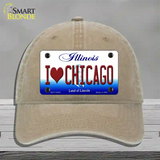 I Love Chicago Illinois Novelty License Plate Hat Unconstructed Cotton / Khaki