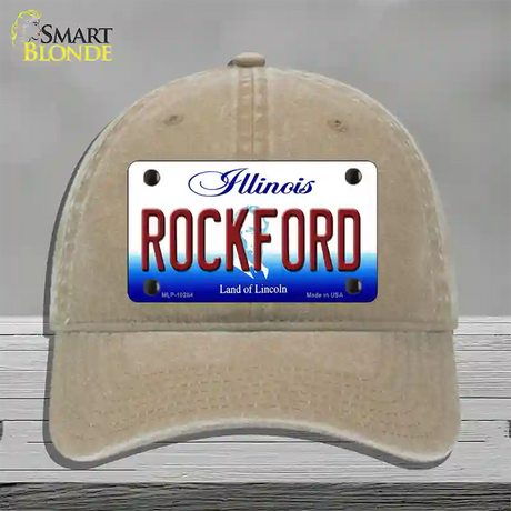 Rockford Illinois Novelty License Plate Hat Unconstructed Cotton / Khaki