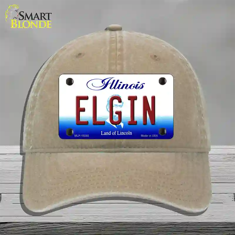 Elgin Illinois Novelty License Plate Hat Unconstructed Cotton / Khaki