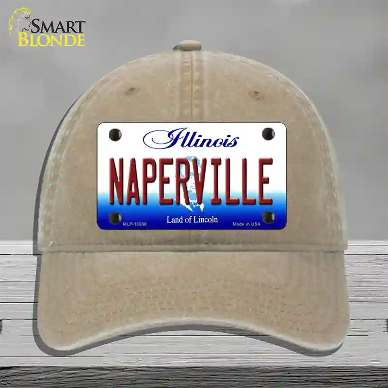 Naperville Illinois Novelty License Plate Hat Unconstructed Cotton / Khaki