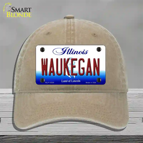 Waukegan Illinois Novelty License Plate Hat Unconstructed Cotton / Khaki