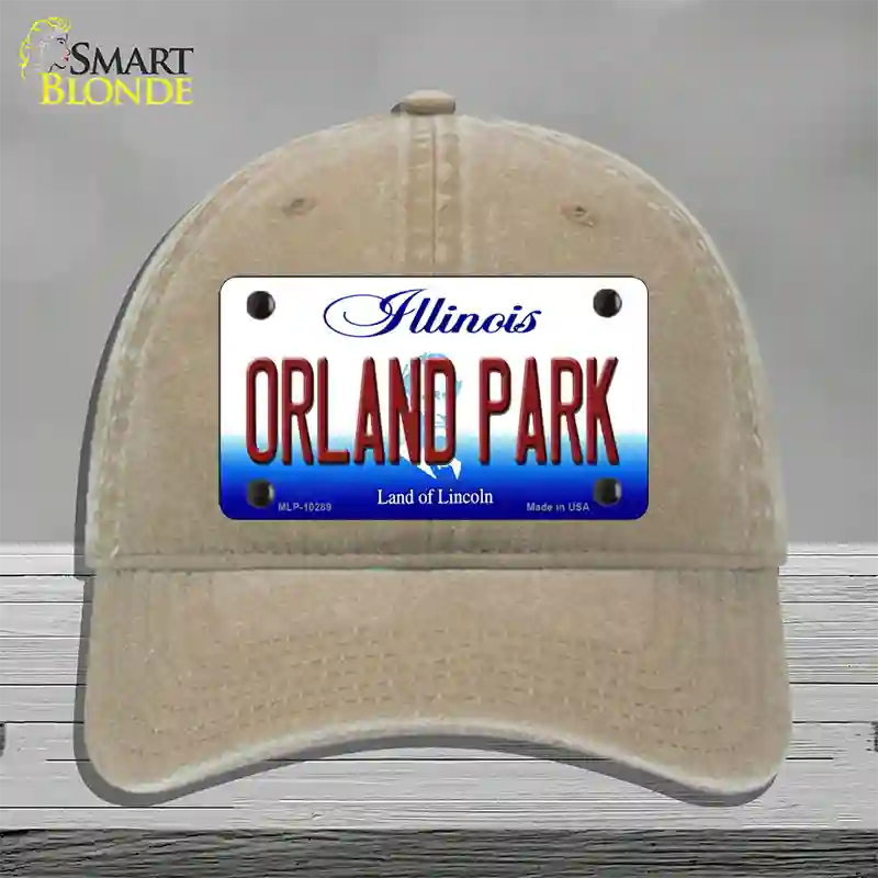 Orland Park Illinois Novelty License Plate Hat Unconstructed Cotton / Khaki