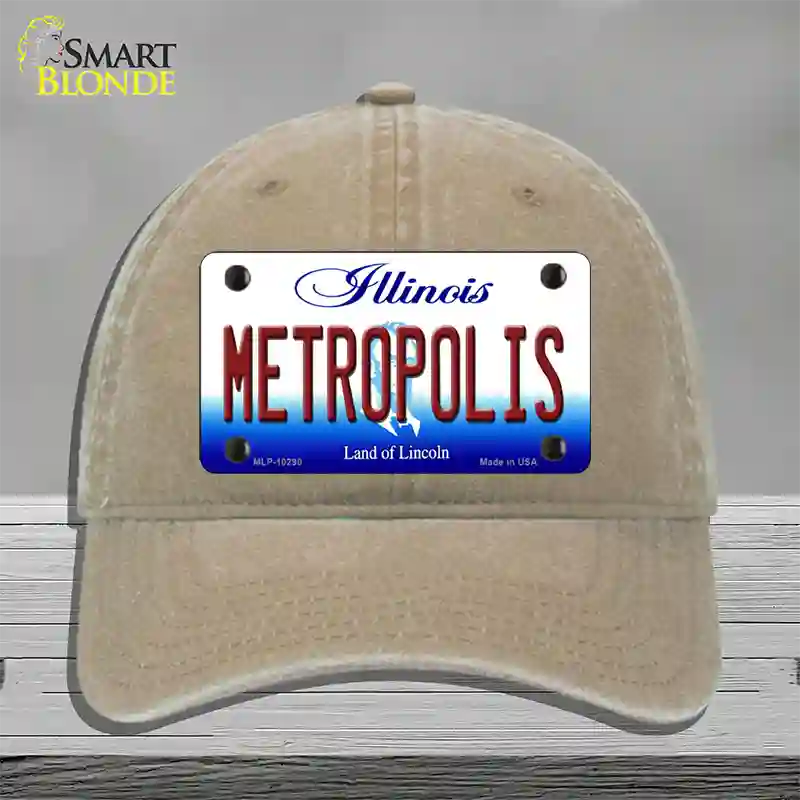 Metropolis Illinois Novelty License Plate Hat Unconstructed Cotton / Khaki