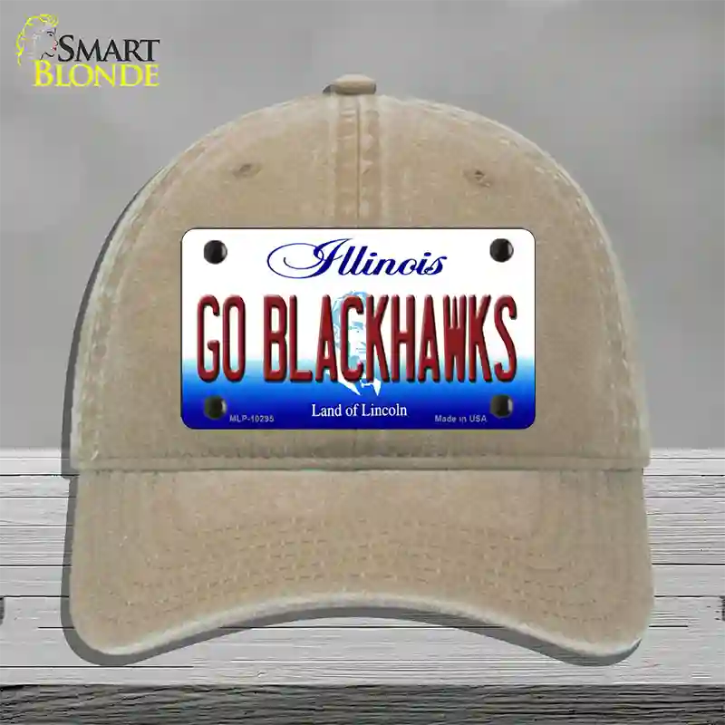 Go Blackhawks Illinois Novelty License Plate Hat Unconstructed Cotton / Khaki