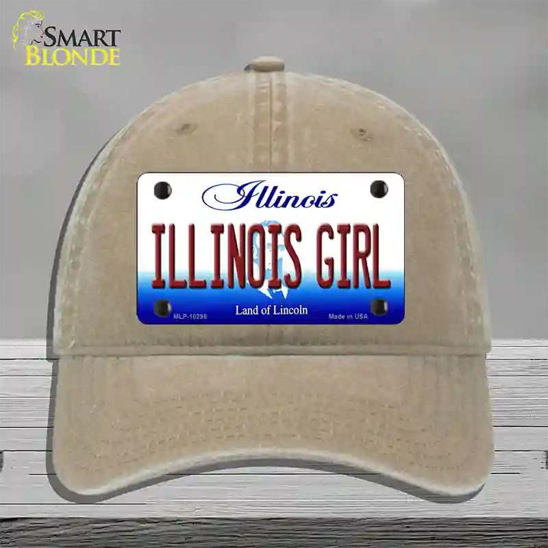 Illinois Girl Illinois Novelty License Plate Hat Unconstructed Cotton / Khaki