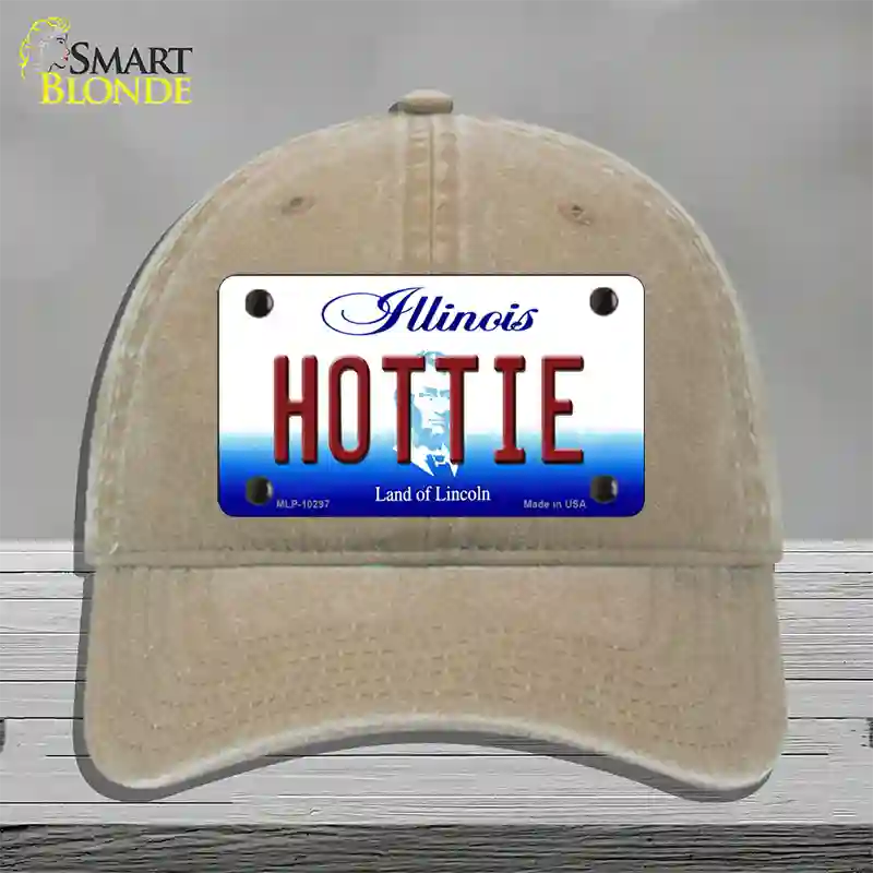 Hottie Illinois Novelty License Plate Hat Unconstructed Cotton / Khaki