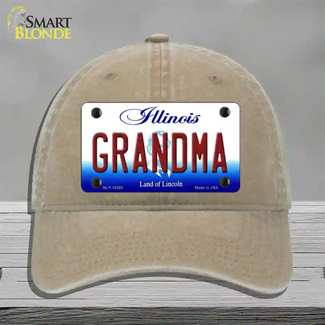 Grandma Illinois Novelty License Plate Hat Unconstructed Cotton / Khaki