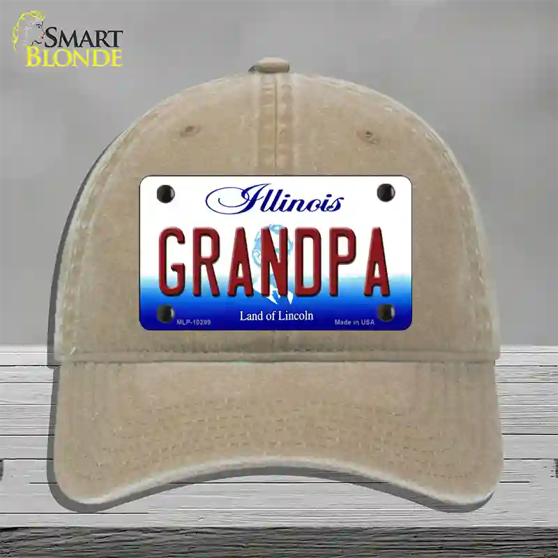 Grandpa Illinois Novelty License Plate Hat Unconstructed Cotton / Khaki