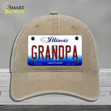 Grandpa Illinois Novelty License Plate Hat Unconstructed Cotton / Khaki