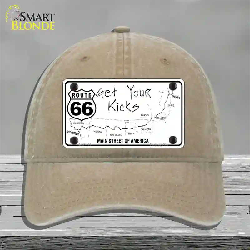 US Route 66 Map Novelty License Plate Hat Unconstructed Cotton / Khaki