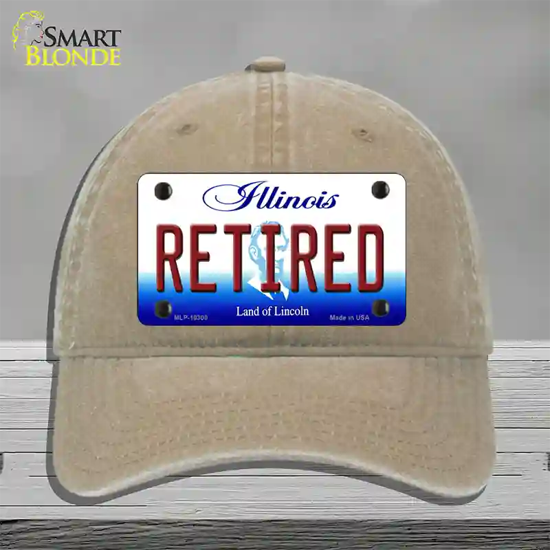 Retired Illinois Novelty License Plate Hat Unconstructed Cotton / Khaki