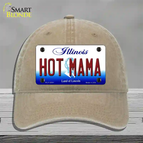 Hot Mama Illinois Novelty License Plate Hat Unconstructed Cotton / Khaki