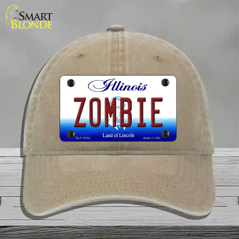 Zombie Illinois Novelty License Plate Hat Unconstructed Cotton / Khaki