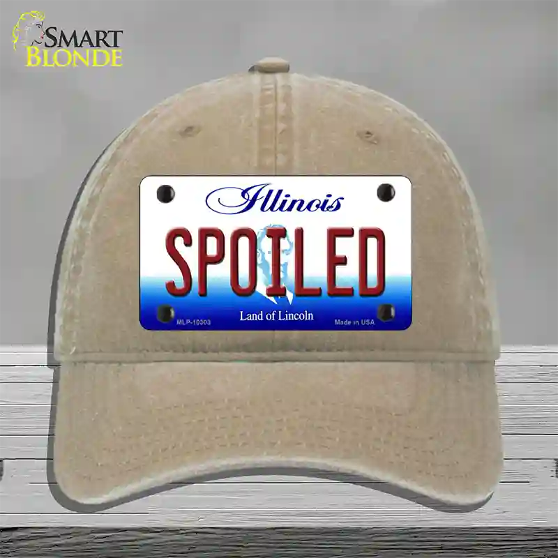 Spoiled Illinois Novelty License Plate Hat Unconstructed Cotton / Khaki