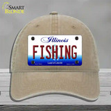 Fishing Illinois Novelty License Plate Hat Unconstructed Cotton / Khaki