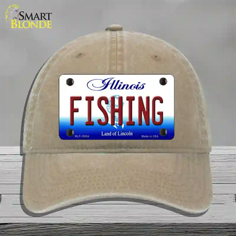 Fishing Illinois Novelty License Plate Hat Unconstructed Cotton / Khaki