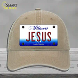 Jesus Illinois Novelty License Plate Hat Unconstructed Cotton / Khaki