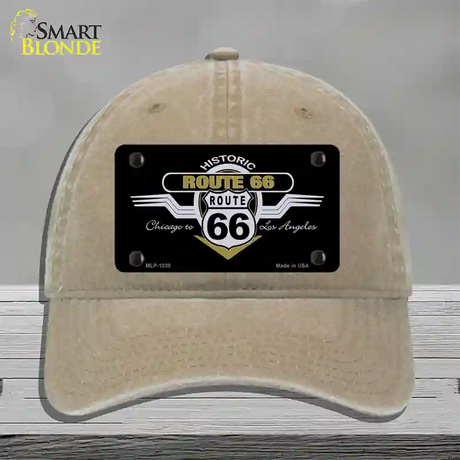 Route 66 Shield Wings Novelty License Plate Hat Unconstructed Cotton / Khaki