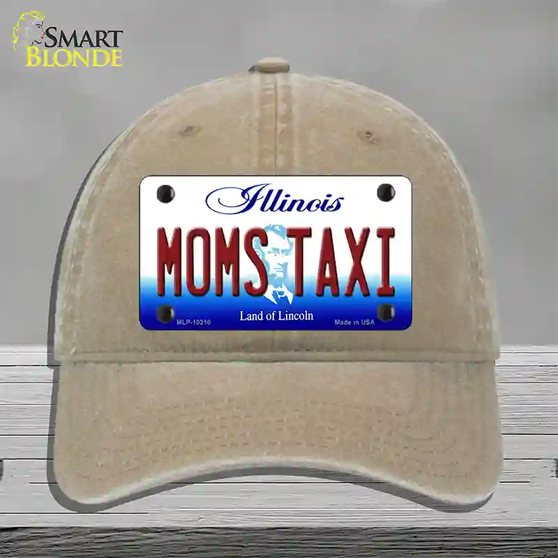 Moms Taxi Illinois Novelty License Plate Hat Unconstructed Cotton / Khaki