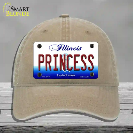 Princess Illinois Novelty License Plate Hat Unconstructed Cotton / Khaki