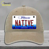 Native Illinois Novelty License Plate Hat Unconstructed Cotton / Khaki