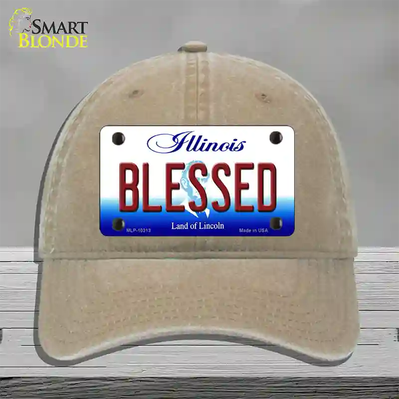 Blessed Illinois Novelty License Plate Hat Unconstructed Cotton / Khaki