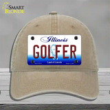 Golfer Illinois Novelty License Plate Hat Unconstructed Cotton / Khaki