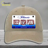 Deep Dish Pizza Illinois Novelty License Plate Hat Unconstructed Cotton / Khaki