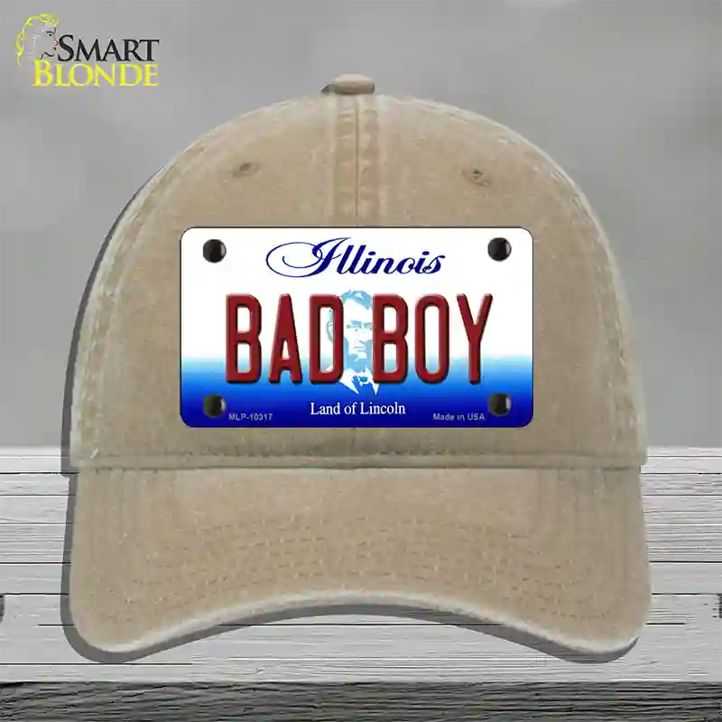 Bad Boy Illinois Novelty License Plate Hat Unconstructed Cotton / Khaki