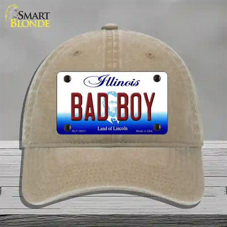 Bad Boy Illinois Novelty License Plate Hat Unconstructed Cotton / Khaki