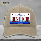 Best Mom Illinois Novelty License Plate Hat Unconstructed Cotton / Khaki