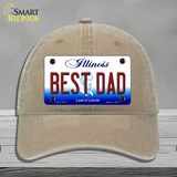 Best Dad Illinois Novelty License Plate Hat Unconstructed Cotton / Khaki