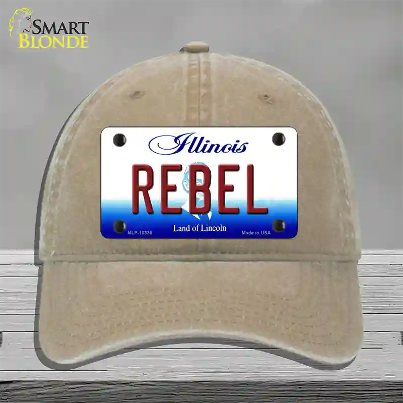 Rebel Illinois Novelty License Plate Hat Unconstructed Cotton / Khaki